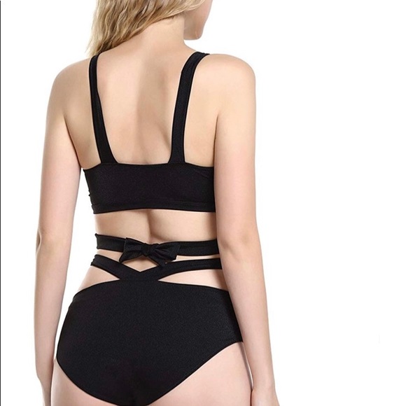 NWT. Black criss cross two piece swim suit - Picture 2 of 5
